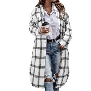 Cozy Women's Plaid Shacket - Long Corduroy Flannel Jacket, Perfect for Layering